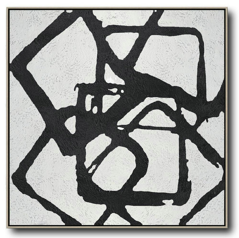 Hand Painted Acrylic Painting,Oversized Minimal Black And White Painting - Hand Paint Large Art